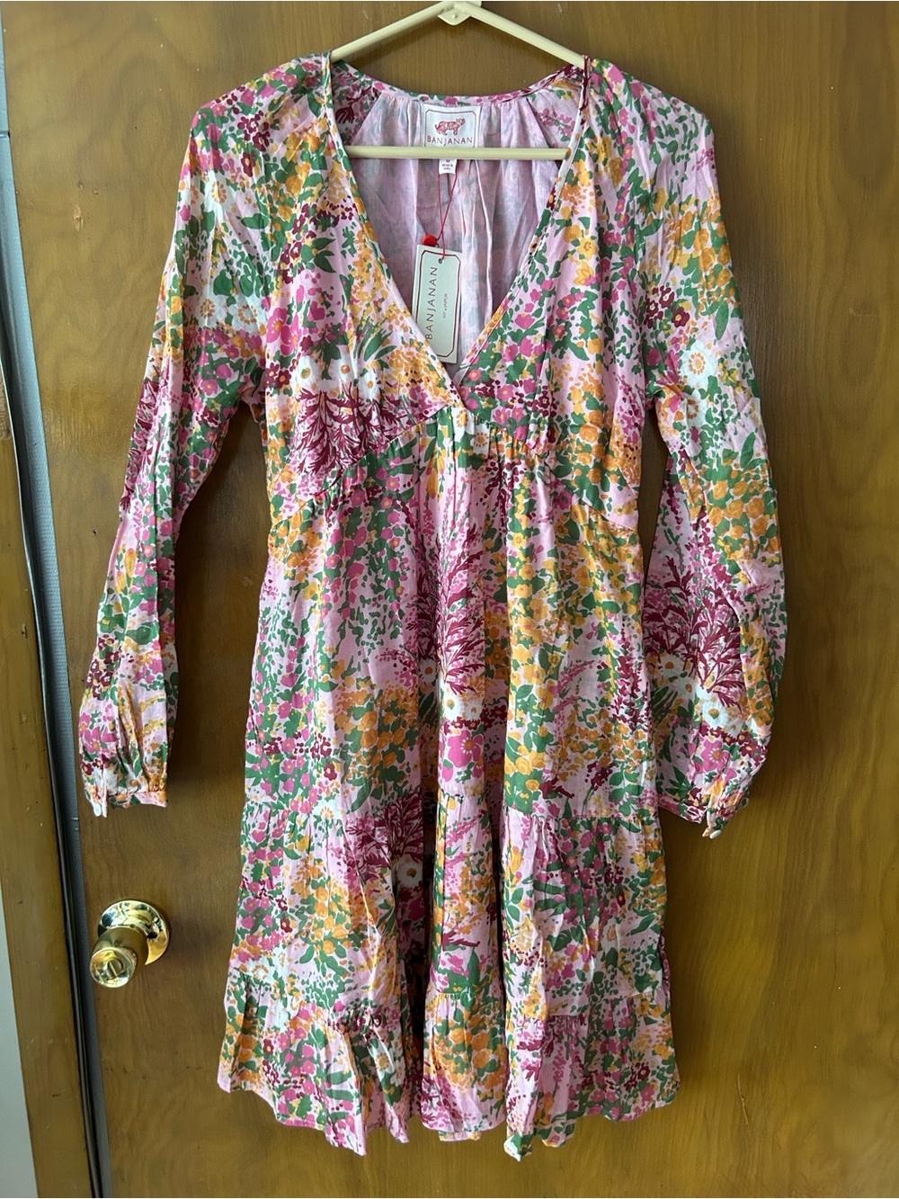 Banjanan Pink Floral V-Neck Tiered Dress